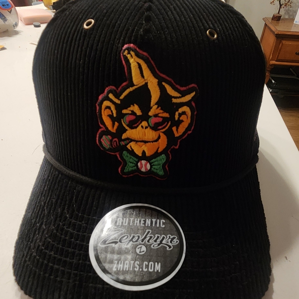 Zephyr Black Corduroy Hat with Embroidered Monkey Design